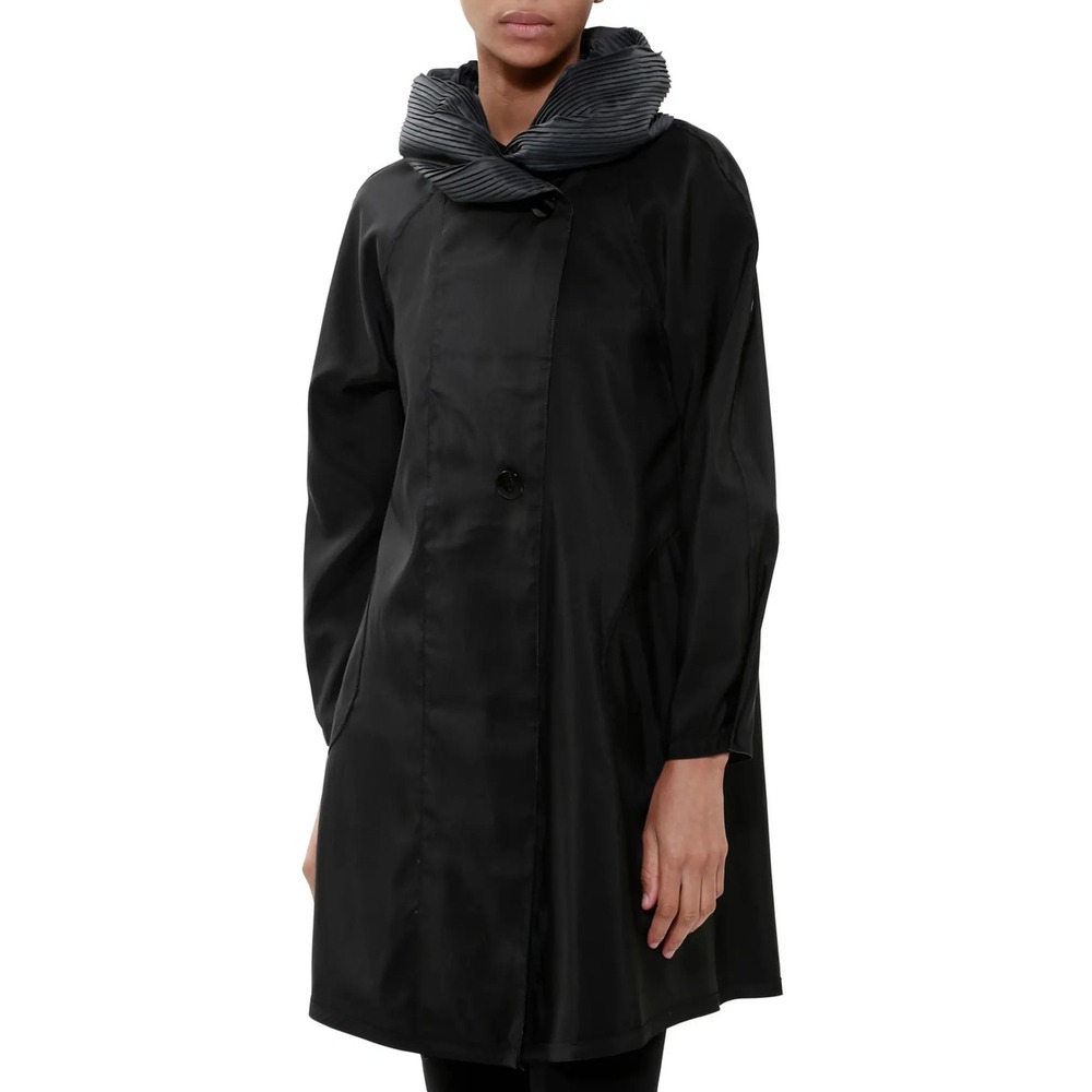 Mycra Pac Now Donatella Rain Coat Women 1 Small/Medium Black Gray Accordion Hood